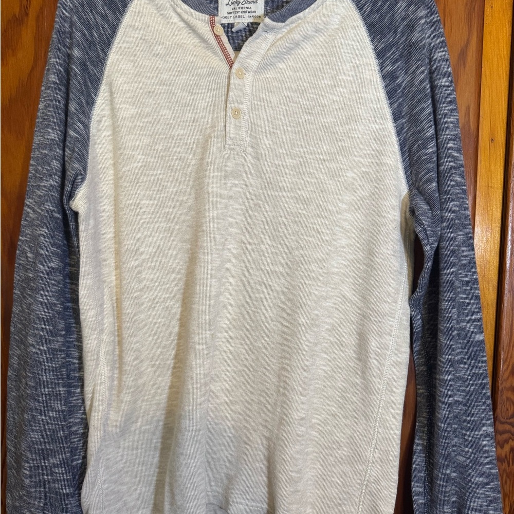 Lucky Brand Cream and Blue Knit Henley